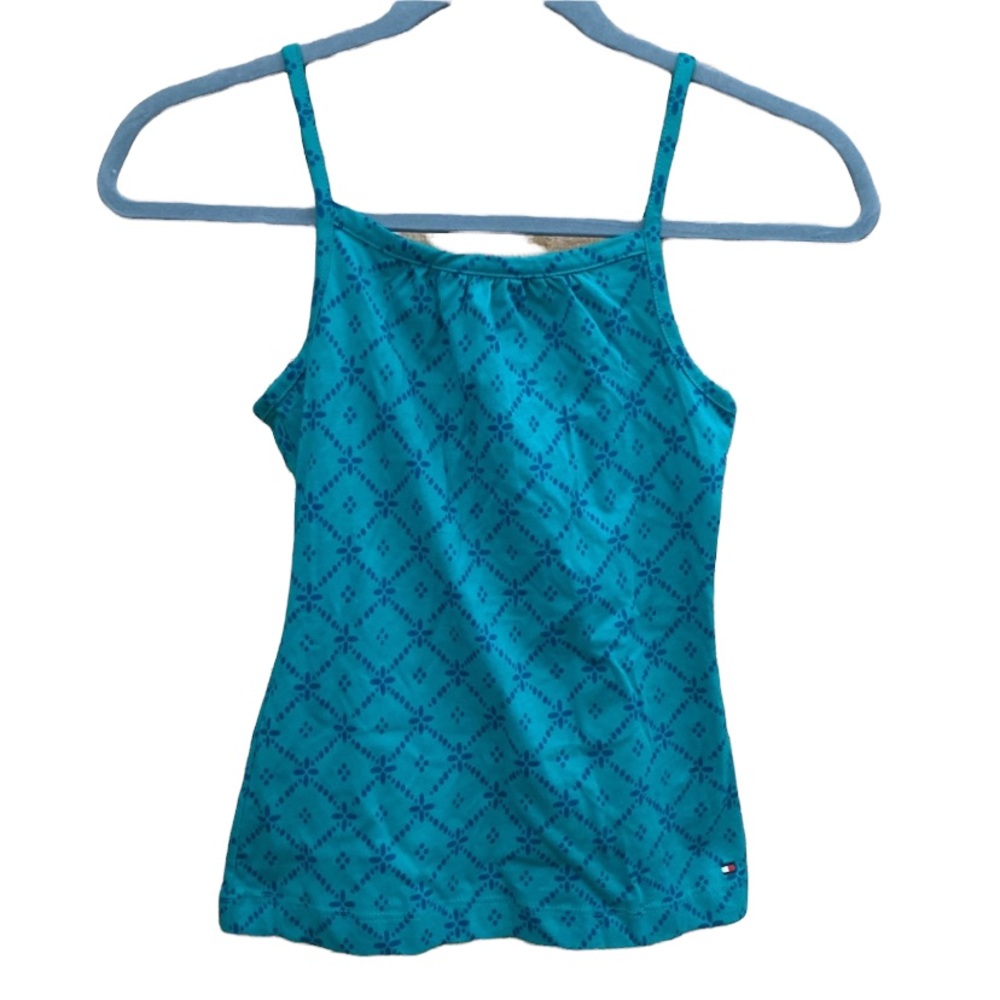 Tommy Hilfiger spaghetti strap adjustable tank 8 blue geometric diamond beach